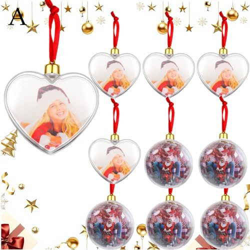 8 Stück Personalisierte Weihnachtskugeln Christbaumschmuck Fotorahmen Deko, Christmas Decorations mit Foto Anhänger Weihnachtsschmuck, Weihnachtsbaum Deko für Party Weihnachtsbaumkugeln zum Befüllen