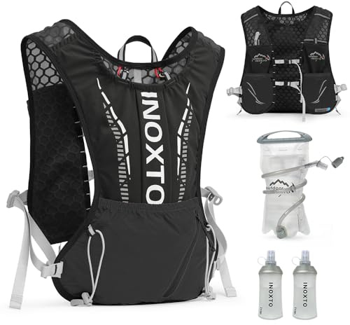 INOXTO running water bag vest backpack with1.5L water bladder hydration pack backpack suitable for running, cycling, mountain climbing for men women (Black 1.5L water bag, standard, standard)