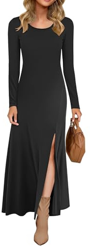 AUSELILY Women Long Sleeve Dress UK Maxi Ladies Slit Elegant Long Dresses Black XL