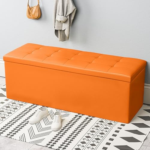 Faltbare Ottoman-Bank Aufbewahrungsbox mit Deckel, große Leder-Fußhocker, Spielzeug-Aufbewahrungsbox, Schlafzimmer, Nachttischhocker, Aufbewahrungssitz, gepolstertes Ende der Bettbank, Eingangsbereich