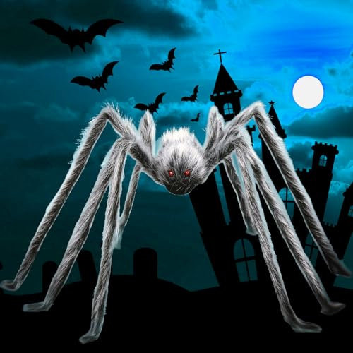 Halloween Deko Outdoor Große Spinne, 90cm Halloween-Haarspinnen Garten Horror Dekorations, Riesenspinne für Spinnennetz Tischdekoration Party Tür und Fenster Zubehör Aussen Accessories