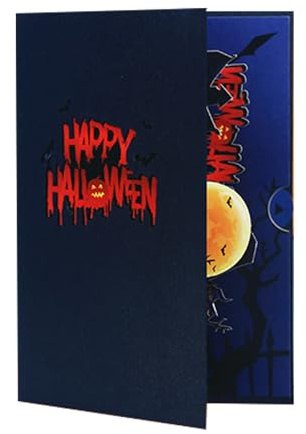 Generisch 2 biglietti di auguri 3D per Halloween, con casa fantasma, lanterna di, regalo per feste, brividi, decorazione per bambini, feste, biglietto regalo con busta