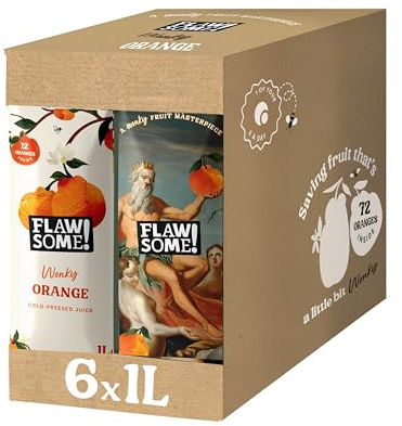 Flawsome! Orange 6x1l - Cold-Pressed - No Added Sugar – 100% Natural and Pure with No Sweeteners – Craft Vegan Not from Concentrate