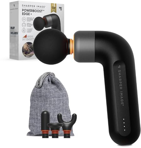 Sharper Image Power Percussion Move Edge Portable Lite - Black | Muscle Massage Gun, Percussion Massager with 4 Speeds, 4 Attachments, USB-C Rechargeable, Portable Deep Tissue for Muscles