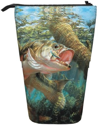 OTTKGGA Fish Stand Up Teleskop-Federmäppchen, Schreibwaren-Organizer mit Reißverschluss, tragbar, Schule, Büro, Studenten, Schwarz , Einheitsgröße