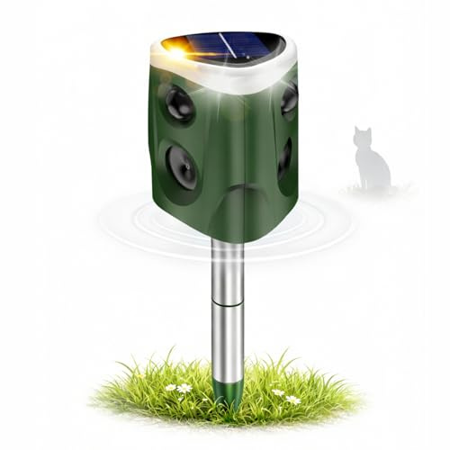 Ultraschall Tiervertreiber für Garten & Außenbereich – Solar & USB, 360° Katzenschreck & Marderschreck mit 3 PIR Sensoren, 5 Modi, Alarm & LED-Blitz, IP66 Wasserdicht