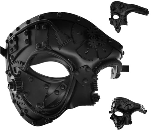 Nukinp Masque de Mascarade d'halloween pour Femmes et Hommes Masque vénitien Steampunk Cyborg Demi-Visage Style Punk Cosplay avec Bande élastique pour Accessoires de Costumes d'halloween Défilés Mod