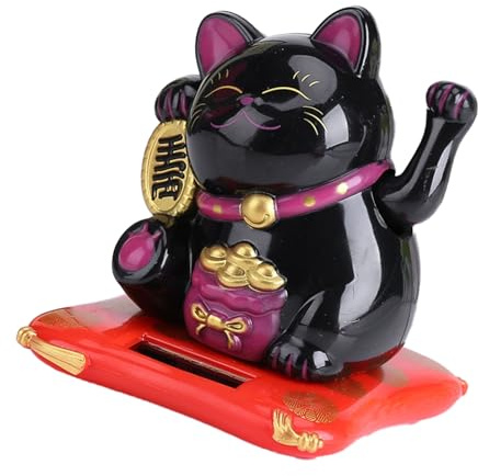 ZASCHMOY Solarbetriebene Winkekatze – Glücksbringer, Dekorative Katze für Zuhause und Auto – Süßes Gelbes Design, Umweltfreundliches Geschenk für Unternehmensgründer (Black)