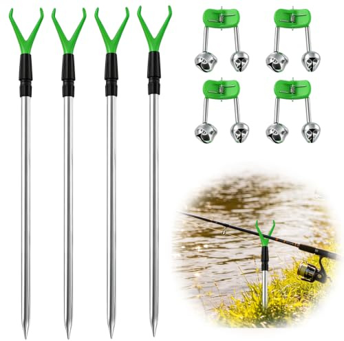 Fishing Rod Holder Set, SGZIOO 4PCS Fishing Bankstick, Adjustable Extending Rod Rest 35-52cm, Aluminum Alloy, Fishing Rod Stand Set for Surf Fishing, Bank Angling, Catfish Rods, Bait Setup
