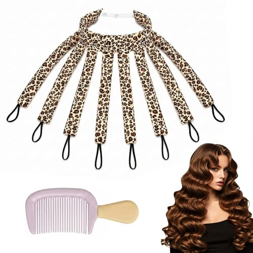 Bigoudis Sans Chaleur Octopus Hair Curler, Ruban Boucleur Nuit | Matériau Doux et Confortable, 8 Bandes Intégrées, Boucles Sans Chaleur, Utilisation de Nuit, Peigne Inclus