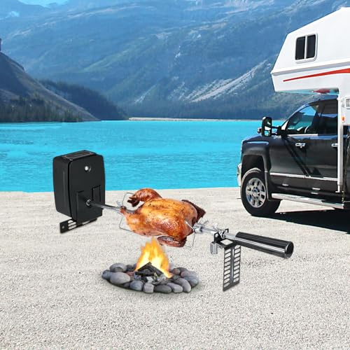 Barbacoa de cochinillo con motor, asador, pincho giratorio, parrilla giratoria, asador, asador, parrilla asada de 360°, longitud de parrilla aplicable menos de 78 cm, capacidad de carga de 7 kg, motor