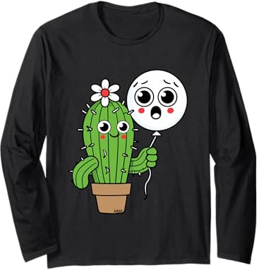 Cactus Carino Palloncino Cartoon Maglia a Manica