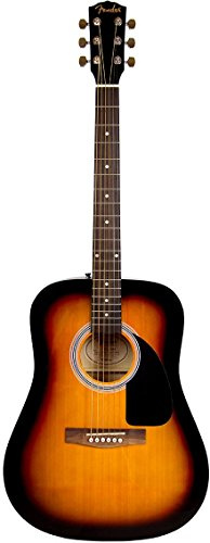 Fender Paquete de guitarra acústica de 6 cuerdas, derecha, Sunburst