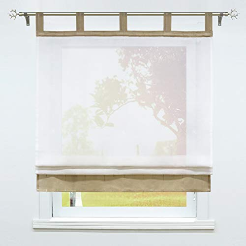 SCHOAL Raffrollo mit Schlaufen Transparente Raffgardinen Modern Schlaufenrollo Gardinen Leinen 1 Stück BxH 120x140cm Beige #3