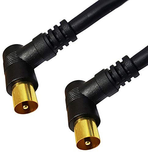 Pack of 2 | 1m TV Aerial Coaxial Cable | Right Angled Male to Plug Coax Lead |Gold Plated Connectors | 90 Degree Bend Angle Connector | Coax TV Wall Extension Wire