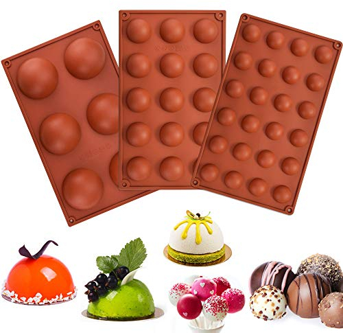 RMENOOR Backform Halbkugel 3 Stück Rund Silikonform Pralinenform Kugel Flexible Schokoladenform Silikon Tafel Bakeware Set für Kuchen Gelee Pudding Süßigkeiten Schokolade