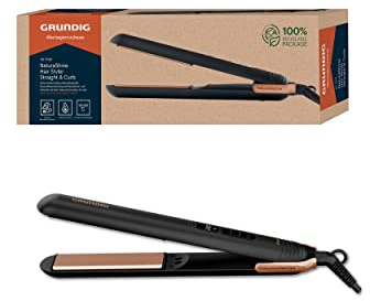 GRUNDIG Naturashine HS 7030 Haarglätter, Glätteisen, Hairstyler, 6 Stufen, von 130 °C bis 230 °C, Ionic-Funktion, bewegliche Vollkeramikplatten, Haarschutzmodus, Schwarz / Roségold