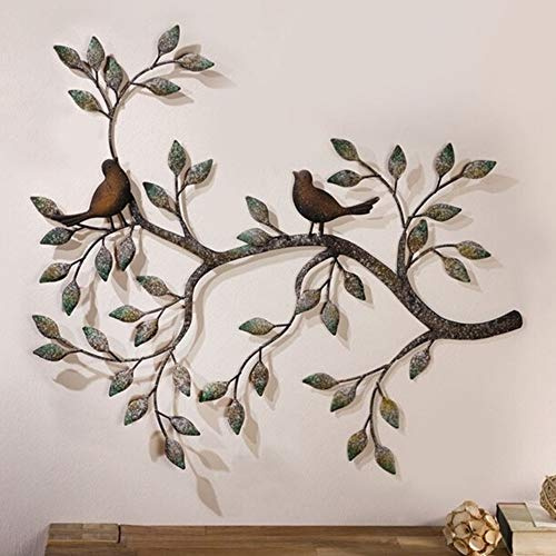 FMXYMC Decorazione da Parete con Uccelli, Coppia di Uccellini Innamorati sui Rami, Scultura da Parete in Metallo da Appendere, Decorazioni da Parete in Ferro battuto retrò, 22,8 x 18,8 Pollici