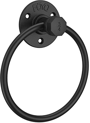 Industrial Towel Rings, Licperron Matte Black Pipe Hand Towel Rack, Wall Mounted Towel Holder for Bathroom 1PCS
