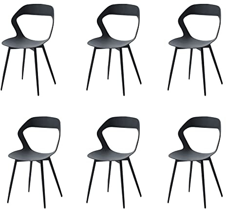 GrandCA HOME Set di 6 Sedie da Pranzo o Sedia da Ufficio con Gambe in Metallo, Sedie da Cucina per Soggiorno, Sala da Pranzo, Sala Riunioni,Nero+Nero