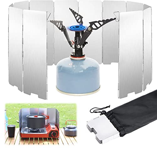 Encuryna Windschutz für Gaskocher, 12 Lamellen Faltbar Aluminium Windschutz, Outdoor Campingkocher Windschutzscheibe, Faltbarer Windschutz mit Aufbewahrungstasche für Outdoor, Öfen, Campingkochern