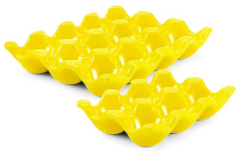 Flexzion 12 + 6 Eierplätze Keramik-Eierhalter für Kühlschrank - 18 Porzellan-Eierablage Behälter Organizer Aufbewahrung Dekorativer Servierständer für Kühlschrank Arbeitsplatte Küche (Gel)