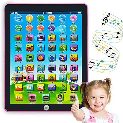 GAGINAN Kids Learning Pad/Tablet Interactive Toddler Toys with Words Numbers Alphabets Music Electronic Educational Toy for Preschool Boys & Girls 3-8 Years Old (Pink)