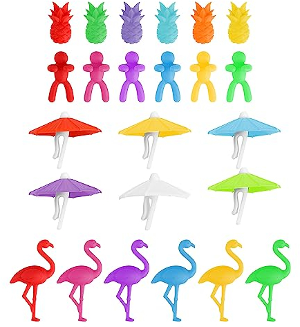 PARFCO 24 Stück Glas Markierung Trinkgläser, Silikon Glasmarkierer 4 Lustige Muster, Wiederverwendbarer Glasmarker für Arten der Tassenerkennung, Dekorationsartikel