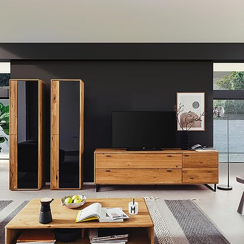 Lomadox Wohnwand Wohnzimmermöbel Set braun 4-teilig Wildeiche Teilmassiv | 2 Vitrinen, 1 TV-Lowboard, 1 Couchtisch