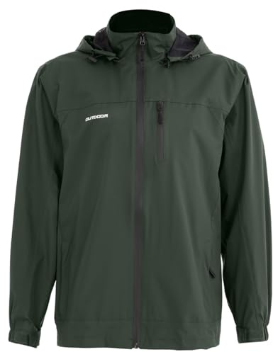 Halvord vindtäta jackor män vindjacka softshell dragkedja fickor avtagbar huva utomhus vandring lätt vattentät, gRÖN, XL