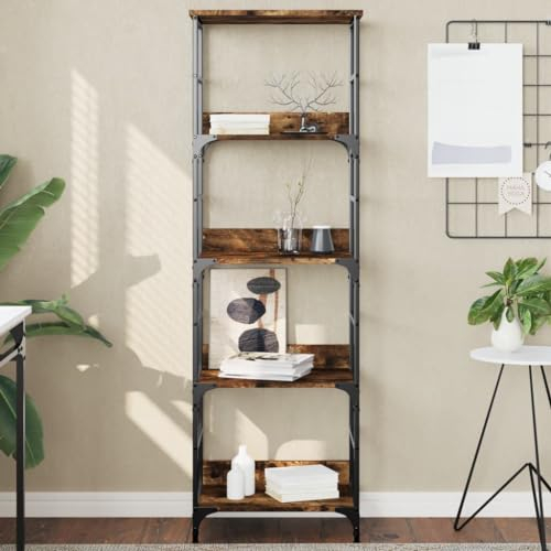 THOYTOUI Bücherregal, Holzregal stehend Lagerregal Küchenregal Würfelregal Geeignet für Wohnbereich Werkstatt Wohnstube Abstellraum Räuchereiche 50x33x153 cm Holzwerkstoff