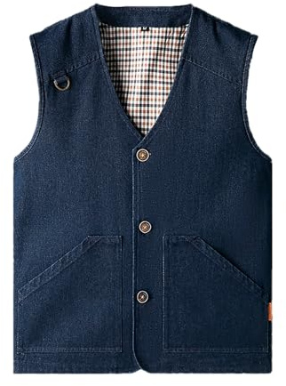 Men's Waistcoat Jacket Cotton Denim Gilet Casual Outdoor Utility Vest Full-Zip Lightweight Outerwear Vest Fishing Safari Gilet Cargo Shooting Travel Waistcoat with Pockets