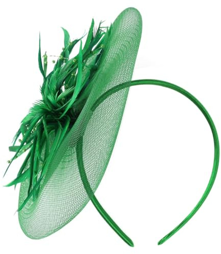 Laroal Fascinator-Hut, elegant, mit Blumen, Federn, Netzgewebe, Derby, Teeparty, Hüte, Kopfbedeckung, Cocktail, Hochzeit, Stirnband für Frauen und Mädchen, Grün
