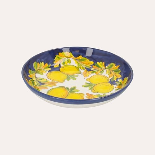 Keyhomestore | Saladier moyen avec motif décoratif citrons, récipient élégant pour table et cuisine, Made in Italy (33x7cm) - Céramique