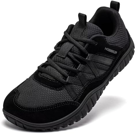 HOBIBEAR Unisex Wide Trainers for Men Women Outdoor Trail Running Minimalist Walking Shoes Lightweight and Breathable All Black