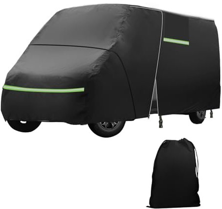 Atmungsaktive Wohnmobil-Abdeckung, kompatibel mit Fiat Ducato, 210D Oxford-Tuch, Baumwolle, Vollgarage wetterfest, langlebig und wasserdicht, Schutz mit Belüftungsanschluss und Reflektoren (kurze
