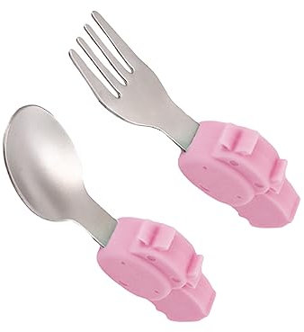 BESPORTBLE 2Piezas Cubiertos para Bebés Inoxidable y Diseño de Caricaturas Ergonomía y Colores Brillantes para Aprendizaje