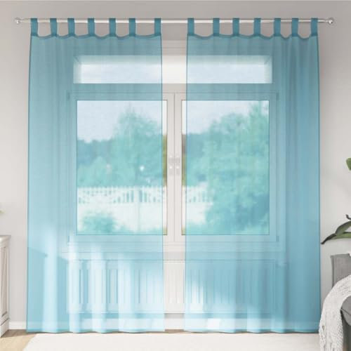AJJHUUKI Decor-Trattamenti per finestre-Tende e tendaggi-Tende in voile con passanti 2 pezzi turchese 140x225 cm