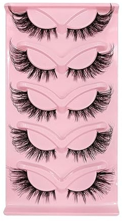 SanKristo Bande de Cils Manga, 5 Paires de Cil Fox Eye Faux Cils à Porter Dans Le Kit Extension Secondaires, Cil éPais et BoucléS en D pour DéButants, 11-21 MM