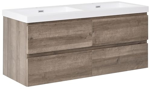 Väggmonterat Badrumsskåp med Dubbel Tvättställ MDF Framsida i Trälook 4 Lådor 120 x 46 cm Taupe Viedma