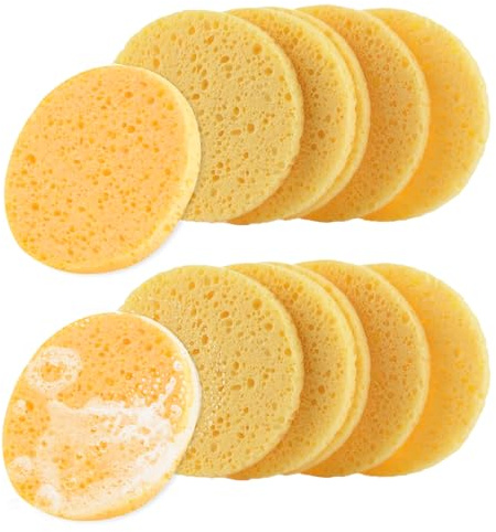 12 Pcs Large Facial Sponges Reusable Natural Round Puff Mask Cleansing Sponges Make Up Remover Cellulose Pads Face Sponge & Stipple Sponge for Face Wash Facial Cleaning SPA (8 * 8cm)