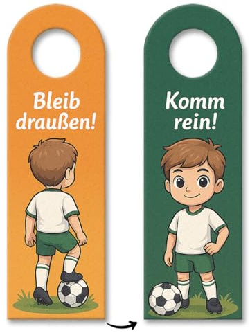 Junge mit Fußball Bleib draußen! Komm rein! Türhänger Lustiger Fußball-Türanhänger als Zimmerschild