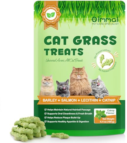 Cat Grass Treats,Cat Treats for Indoor Cats Hairball Control,Delicious Cat Grass Teething Stick for Hairball Remove and Teeth Cleaning,Catnip Flavour