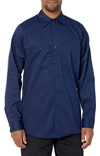 Red Kap herr långärmad rynkbeständig arbetsskjorta i bomull, Marinblått Xsp, 6XL Lång