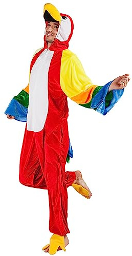 Boland - Kostüm für Erwachsene Papagei, Kapuzen-Overall aus Plüsch, Reisverschluss vorne, Zoo-Tier, Vogel, Karneval, Fasching, Mottoparty
