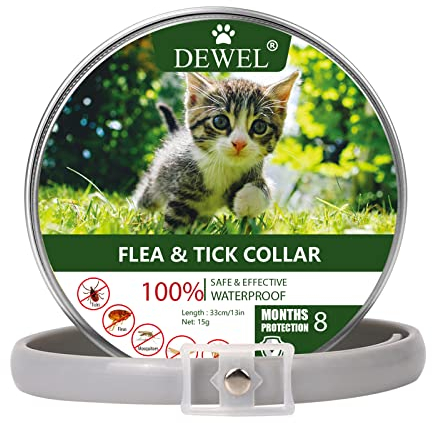 DEWEL 34.5cm Zecken Halsband für Katze, Floh Zecken Kragen Floh-und Zecken Prävention Halsbänder, Verstellbar Wasserdicht Katze Flohhalsband