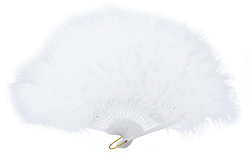 FANSOFFANS Marabou Feather Hand Fan 45cm, Fancy Dress Wedding Party Favour Gift Outdoor Vintage Dance Photoshoot (White)