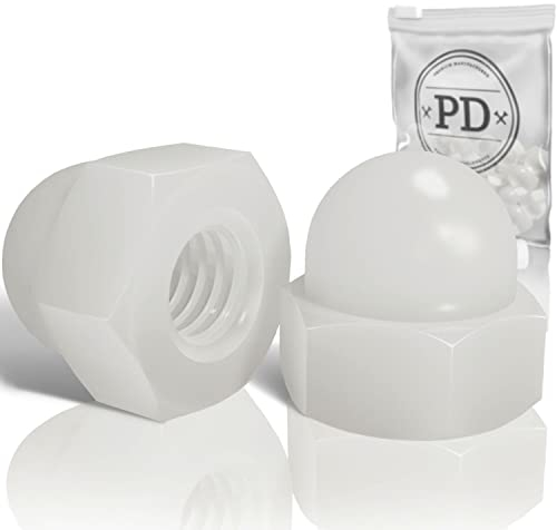 PD® Ecrou Borgne M6 (DIN 1587) | Ecrou Hexagonal en PA Nylon | Pour Vis, Boulons & Tiges Filetés | Plastique Blanc | Capuchons de Protection | 15 Pièces