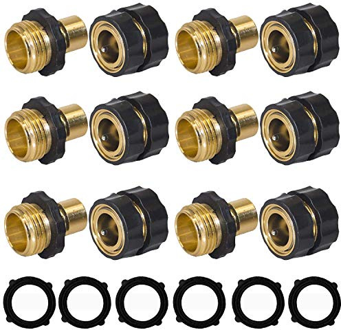 Hourleey Garden Hose Quick Connector, 3/4 Inch Male and Female Garden Hose Fitting Quick Connector, 6 Set