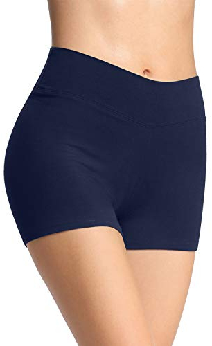 4How Damen Tights Unterrock kurz eng Sport Shorts Sporthose Radlerhose Baumwolle Fitness Pole Yoga Shorts Tanzen Hotpants Blau M